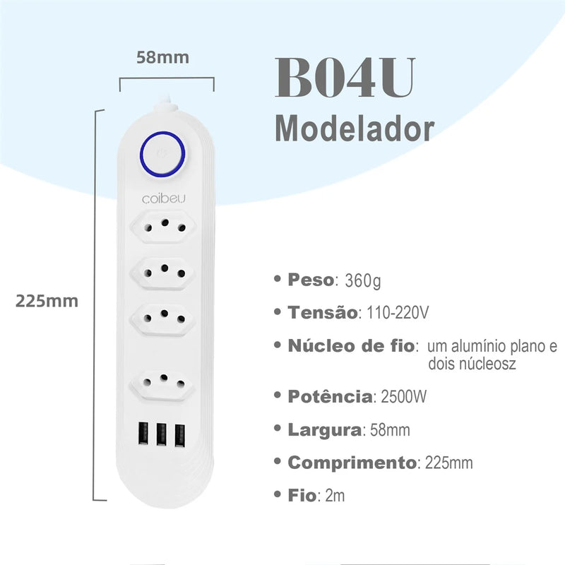 Filtro de Linha com 4 entradas + 3 USB