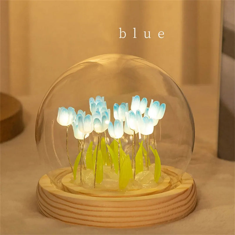 Artificial Tulip Flower Night Light Handmade DIY Bedside Lamp LED Night Lamp Bedroom Decor Christmas Birthday Gifts Table Lamp