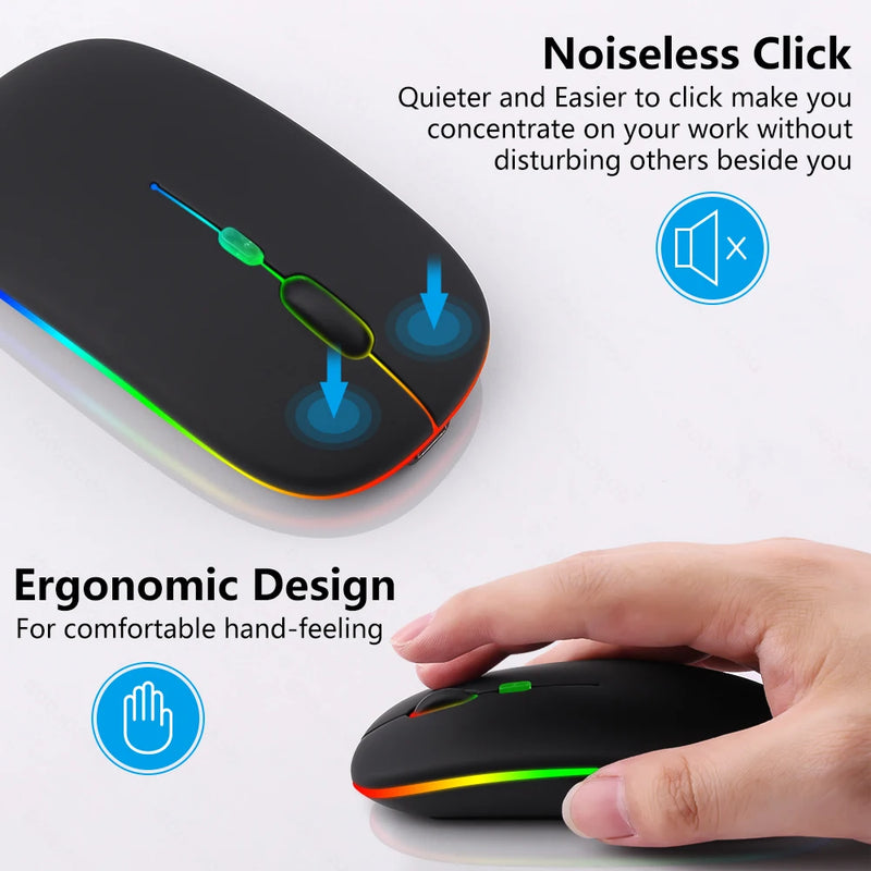 Mouse Sem Fio Recarregável Wireless Óptico com LED