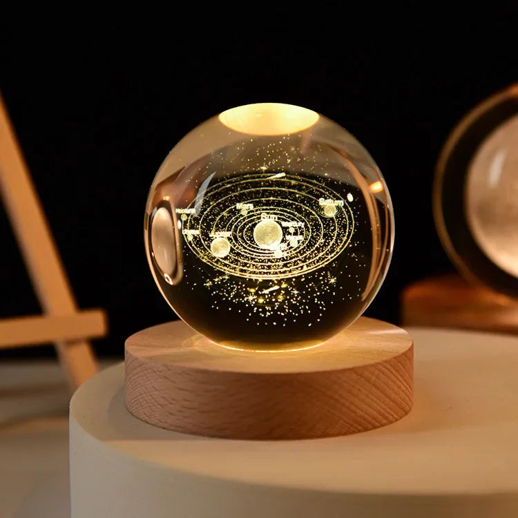 Gift Festival USB LED Night Light, Galaxy Crystal Ball Lamp, 3D Planet Moon Lamp, Home Decoration