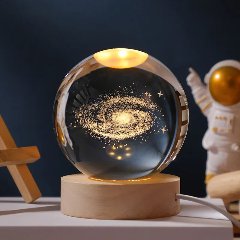 Gift Festival USB LED Night Light, Galaxy Crystal Ball Lamp, 3D Planet Moon Lamp, Home Decoration