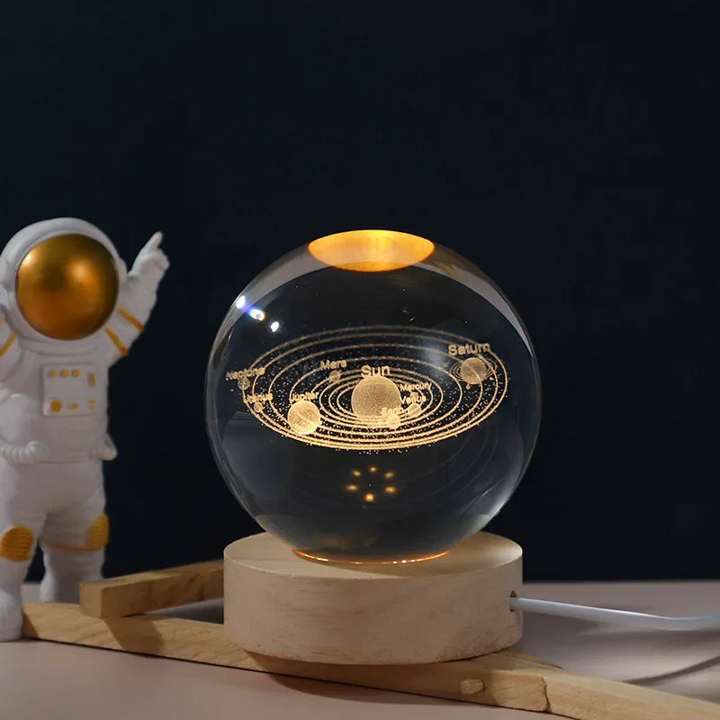 Gift Festival USB LED Night Light, Galaxy Crystal Ball Lamp, 3D Planet Moon Lamp, Home Decoration