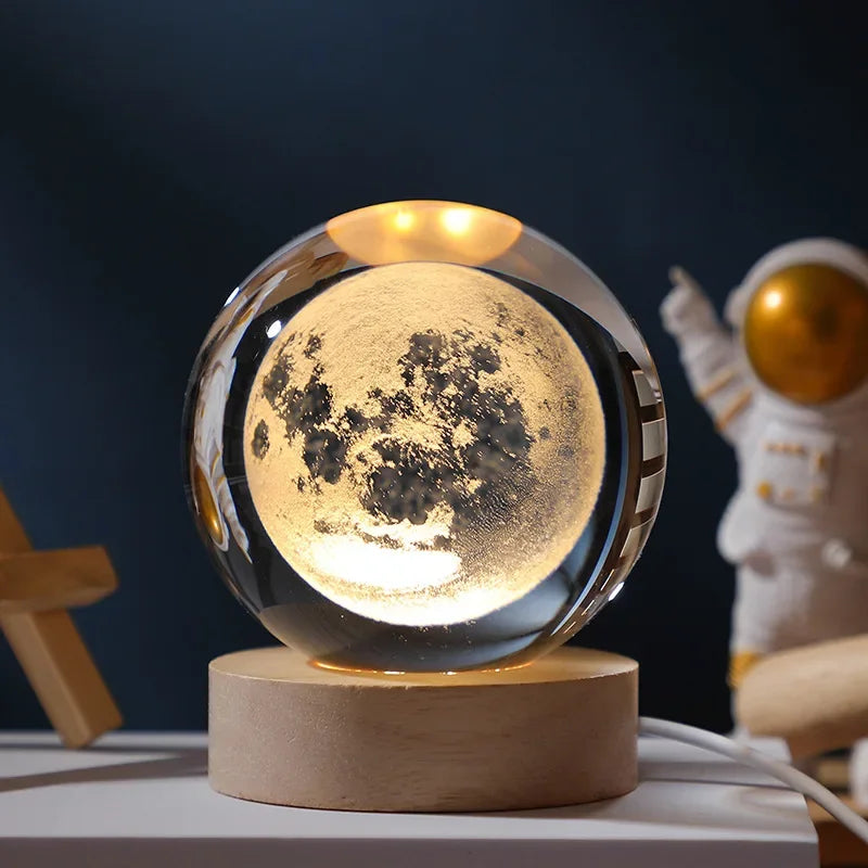 Gift Festival USB LED Night Light, Galaxy Crystal Ball Lamp, 3D Planet Moon Lamp, Home Decoration